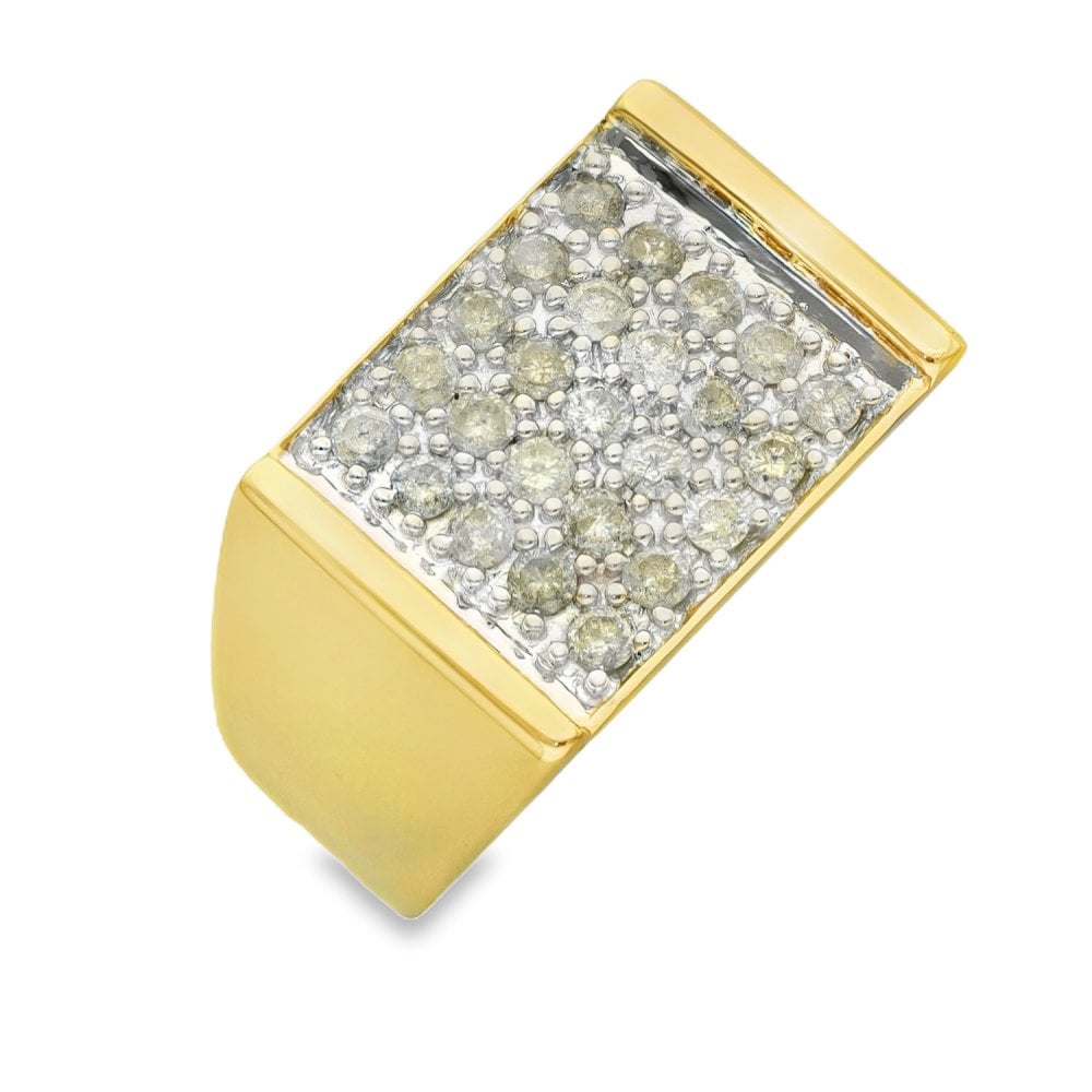 9ct Yellow Gold Diamond Square Signet Ring - Size S - 0.66ct