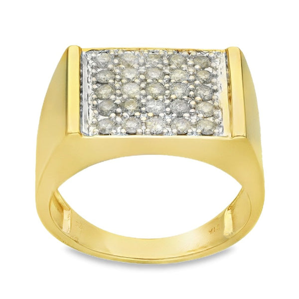 9ct Yellow Gold Diamond Square Signet Ring - Size S - 0.66ct