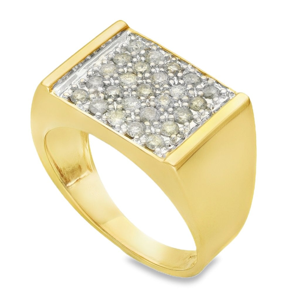 9ct Yellow Gold Diamond Square Signet Ring - Size S - 0.66ct