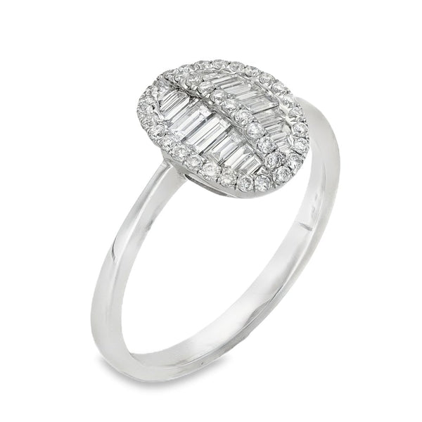 18ct White Gold Diamond Oval Cluster Ring - Size M - 0.51ct