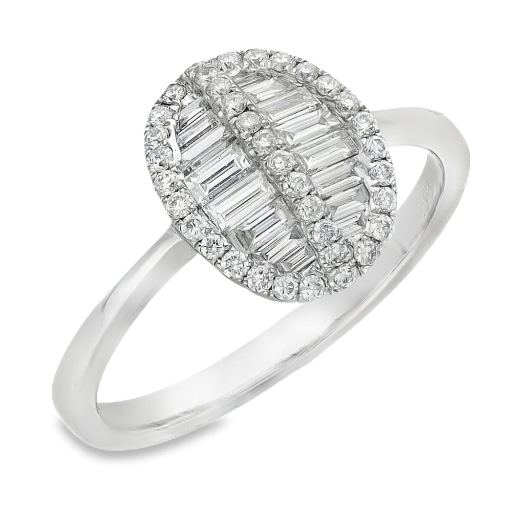 18ct White Gold Diamond Oval Cluster Ring - Size M - 0.51ct