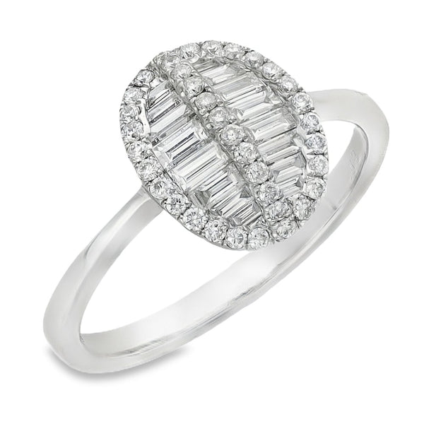 18ct White Gold Diamond Oval Cluster Ring - Size M - 0.51ct