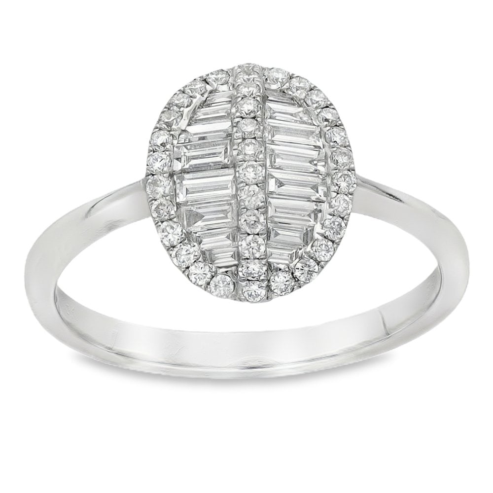18ct White Gold Diamond Oval Cluster Ring - Size M - 0.51ct