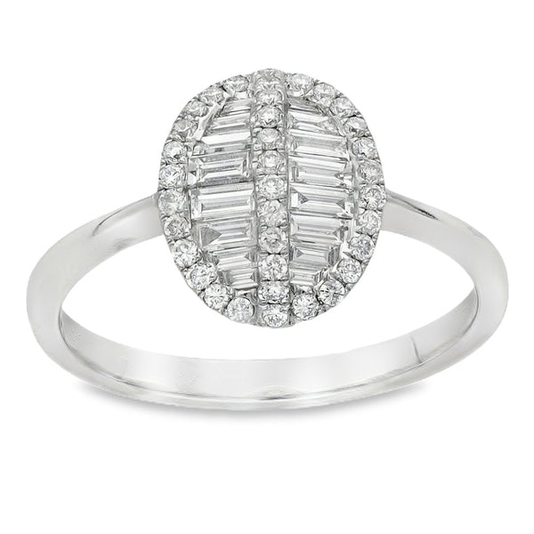18ct White Gold Diamond Oval Cluster Ring - Size M - 0.51ct