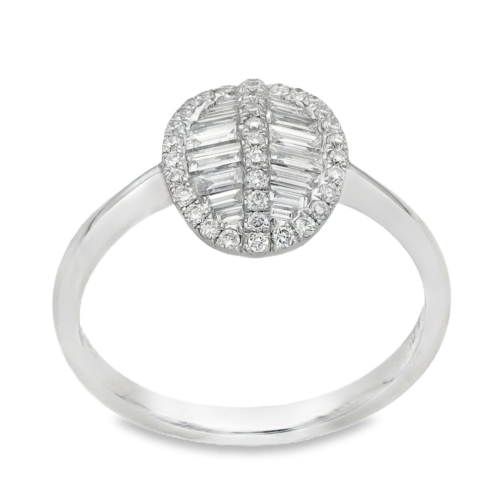 18ct White Gold Diamond Oval Cluster Ring - Size M - 0.51ct