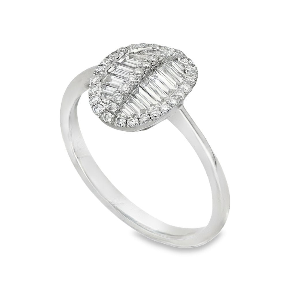 18ct White Gold Diamond Oval Cluster Ring - Size M - 0.51ct