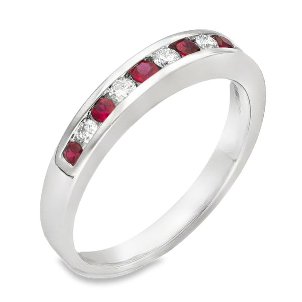 18ct White Gold Ruby & Diamond Half Eternity Ring - 0.18ct