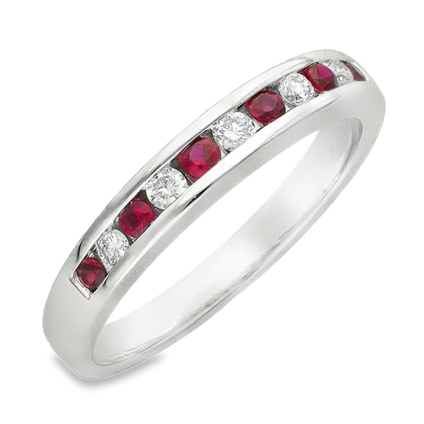 18ct White Gold Ruby & Diamond Half Eternity Ring - 0.18ct