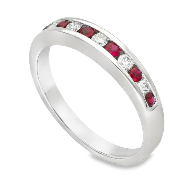 18ct White Gold Ruby & Diamond Half Eternity Ring - 0.18ct