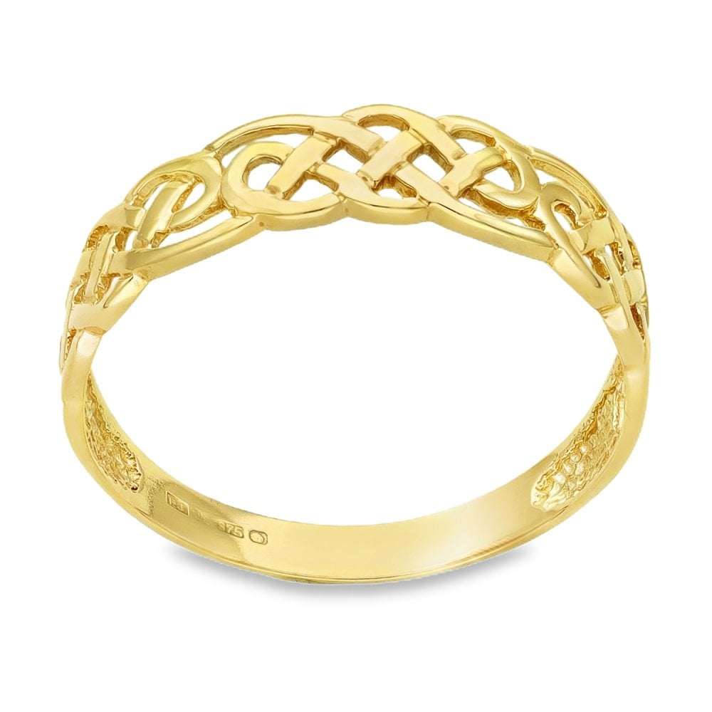 9ct Yellow Gold Celtic Band Ring - Size P - 5mm