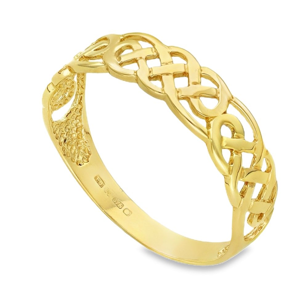9ct Yellow Gold Celtic Band Ring - Size P - 5mm