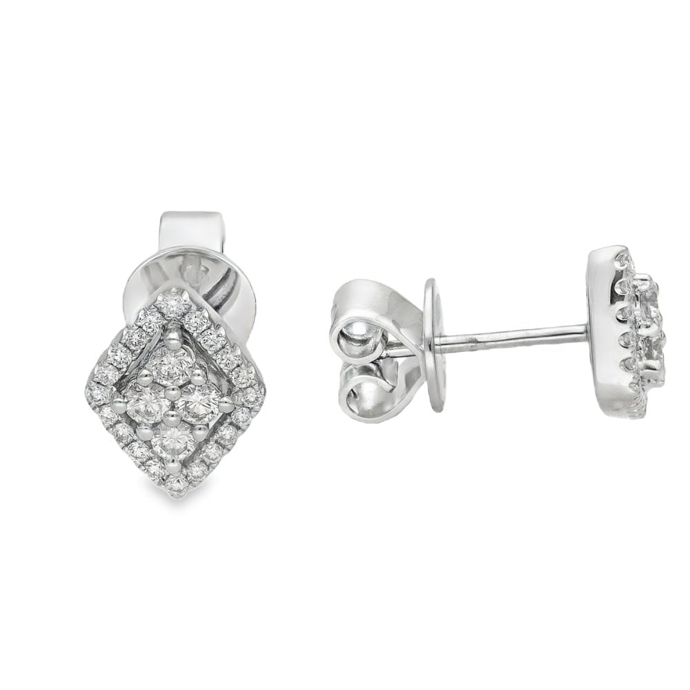 18ct White Gold Diamond Cluster Stud Earrings - 9x11mm - 0.60ct