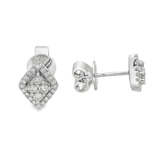 18ct White Gold Diamond Cluster Stud Earrings - 9x11mm - 0.60ct