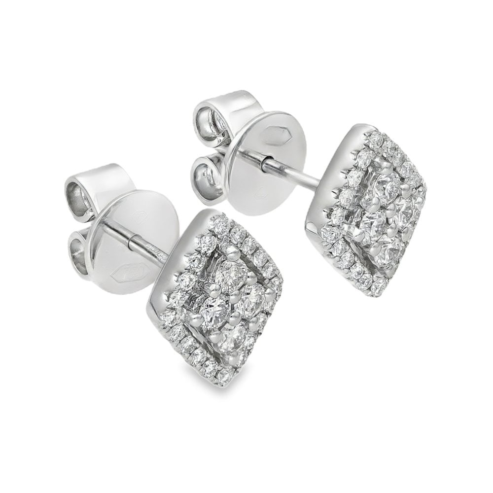 18ct White Gold Diamond Cluster Stud Earrings - 9x11mm - 0.60ct