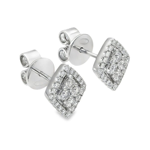 18ct White Gold Diamond Cluster Stud Earrings - 9x11mm - 0.60ct