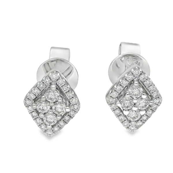 18ct White Gold Diamond Cluster Stud Earrings - 9x11mm - 0.60ct