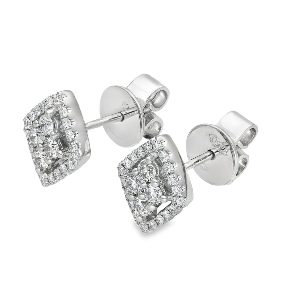 18ct White Gold Diamond Cluster Stud Earrings - 9x11mm - 0.60ct