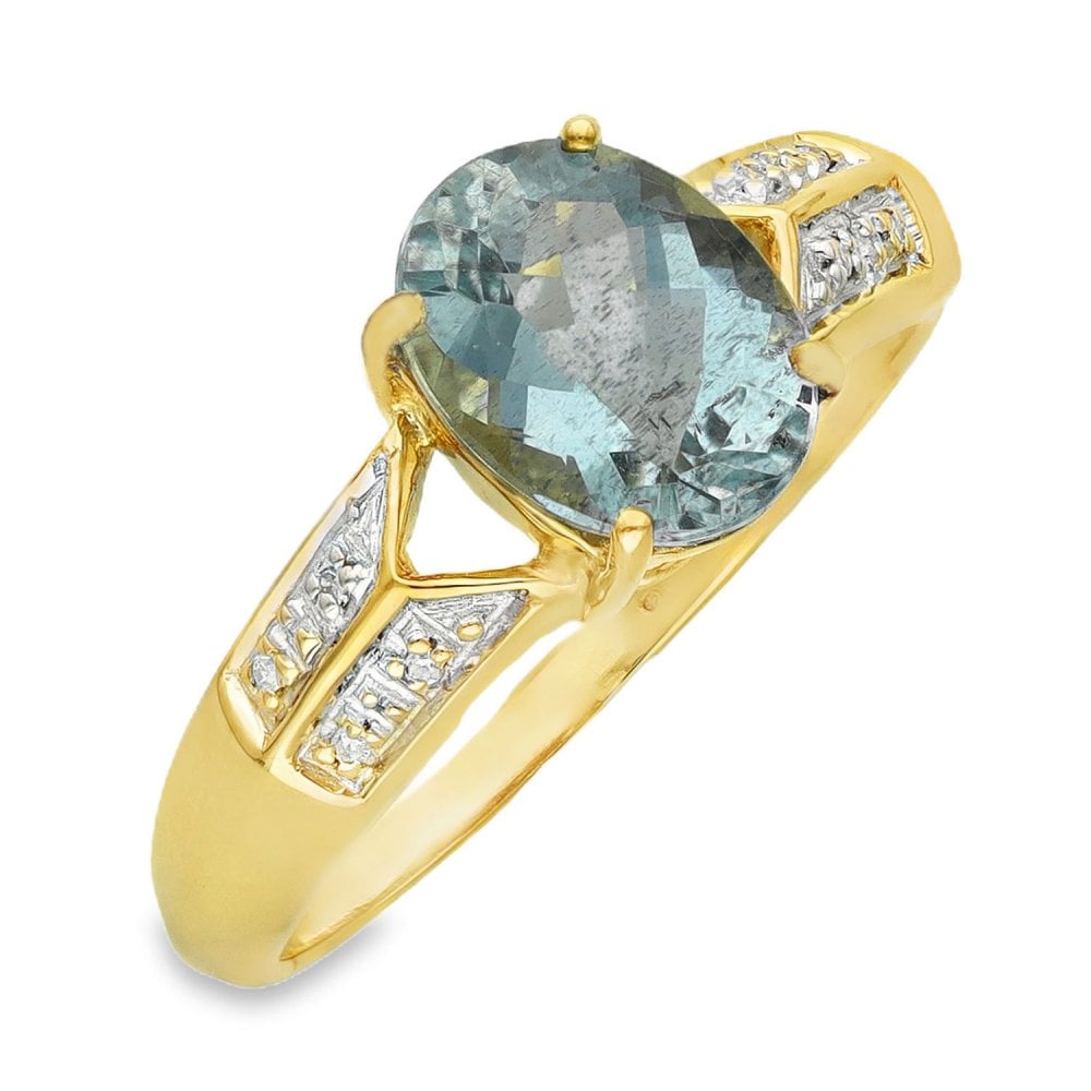 9ct Yellow Gold Aquamarine & Diamond Ring - Size O½ - 1.87ct