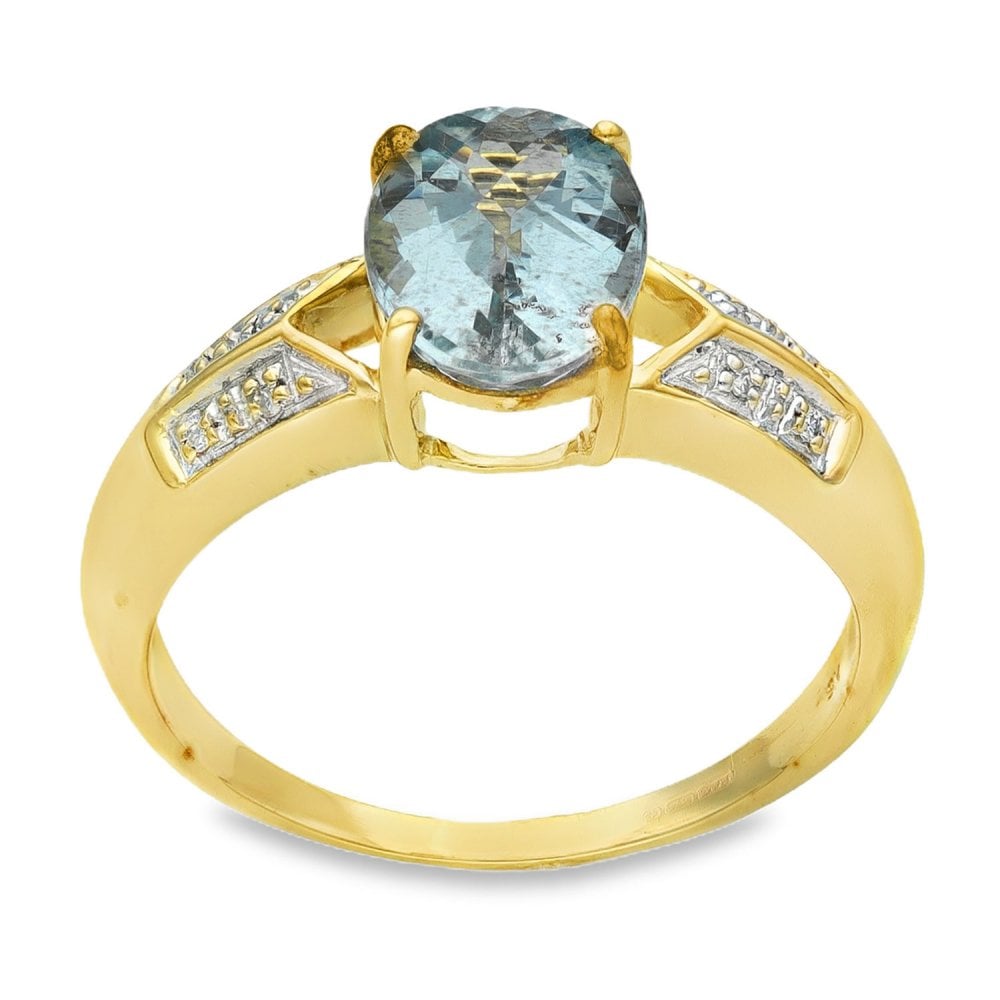 9ct Yellow Gold Aquamarine & Diamond Ring - Size O½ - 1.87ct