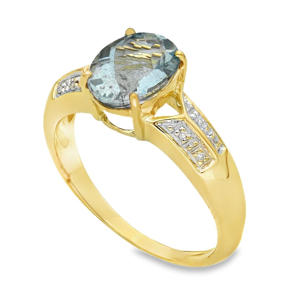 9ct Yellow Gold Aquamarine & Diamond Ring - Size O½ - 1.87ct