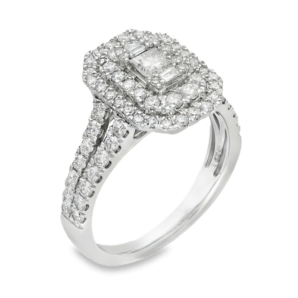 18ct White Gold Diamond Double Halo Ring - Size L - 1.00ct