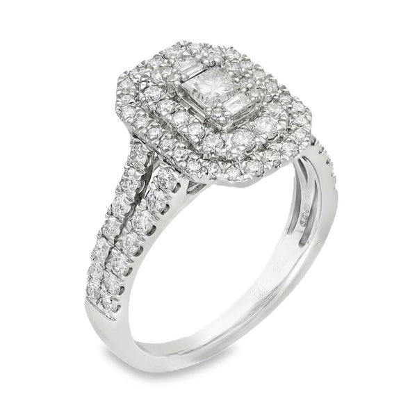 18ct White Gold Diamond Double Halo Ring - Size L - 1.00ct