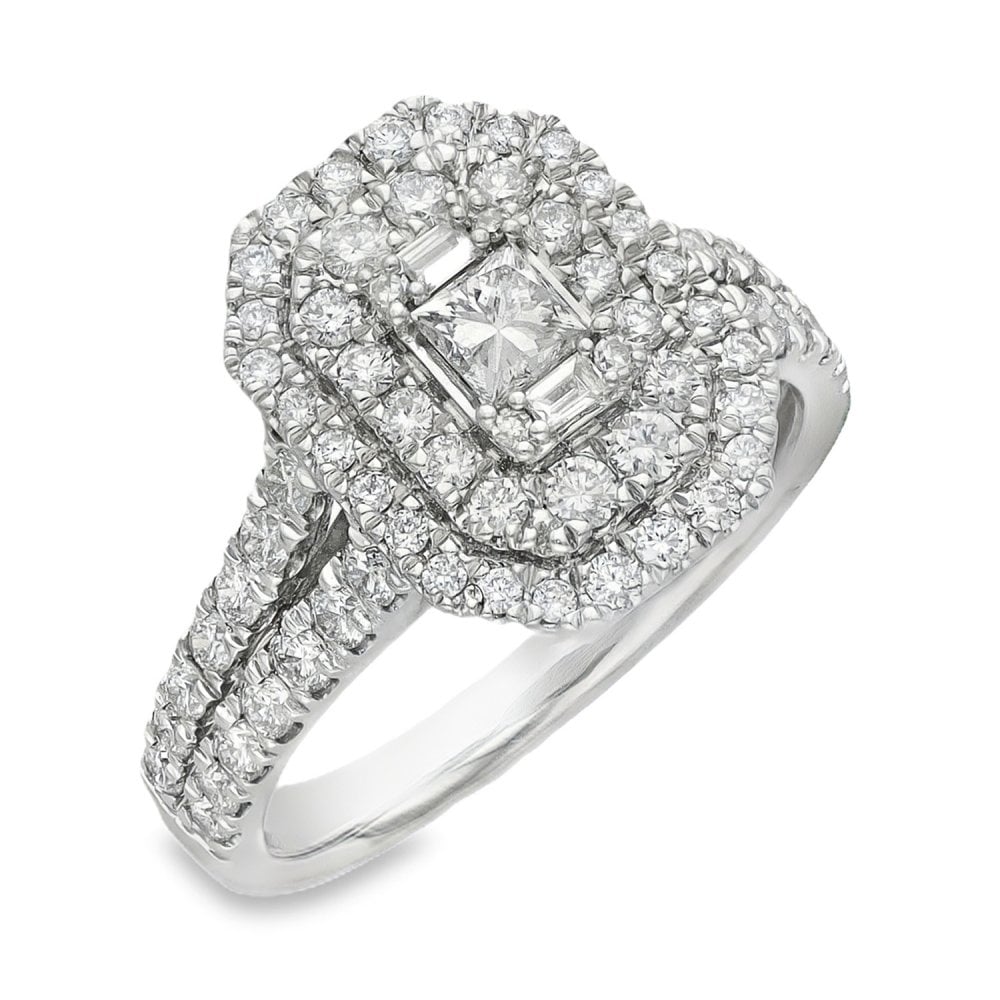 18ct White Gold Diamond Double Halo Ring - Size L - 1.00ct