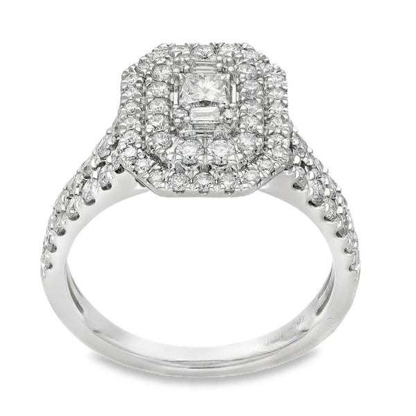 18ct White Gold Diamond Double Halo Ring - Size L - 1.00ct