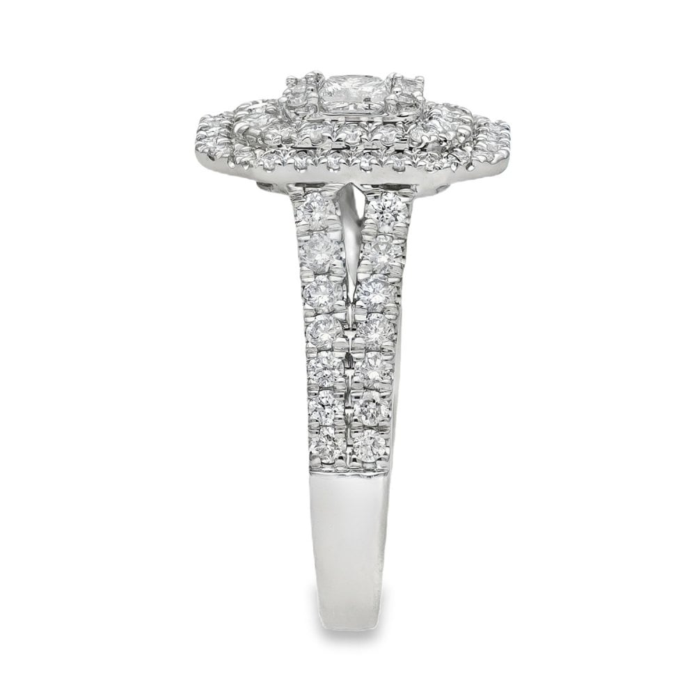 18ct White Gold Diamond Double Halo Ring - Size L - 1.00ct
