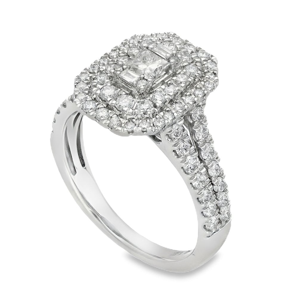18ct White Gold Diamond Double Halo Ring - Size L - 1.00ct