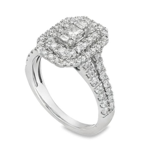 18ct White Gold Diamond Double Halo Ring - Size L - 1.00ct