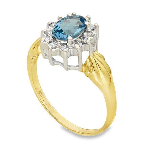 9ct Yellow Gold Aquamarine & Diamond Cluster Ring - 0.78ct