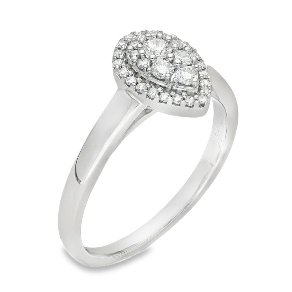 18ct White Gold Pear Diamond Cluster Ring - Size M½ - 0.26ct