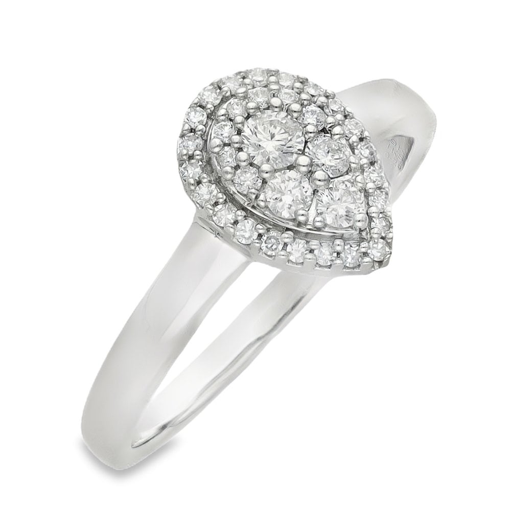 18ct White Gold Pear Diamond Cluster Ring - Size M½ - 0.26ct