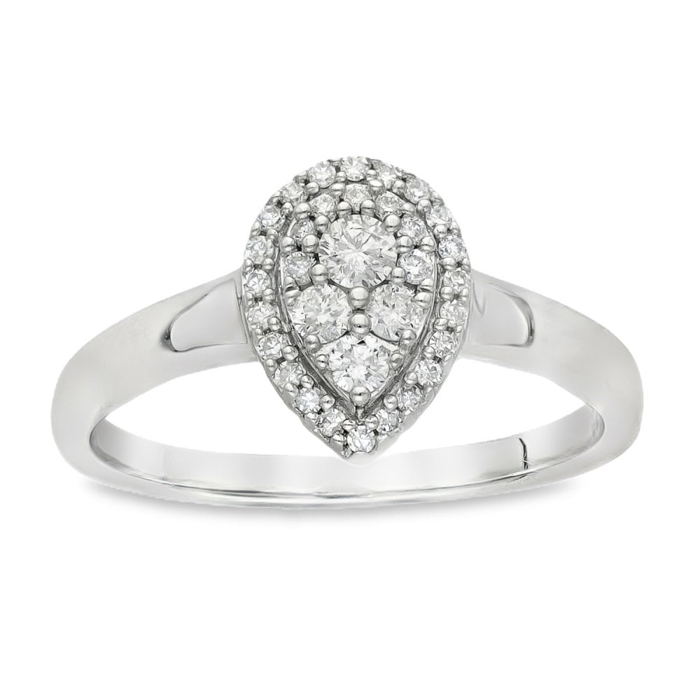 18ct White Gold Pear Diamond Cluster Ring - Size M½ - 0.26ct