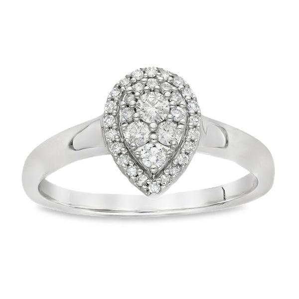 18ct White Gold Pear Diamond Cluster Ring - Size M½ - 0.26ct