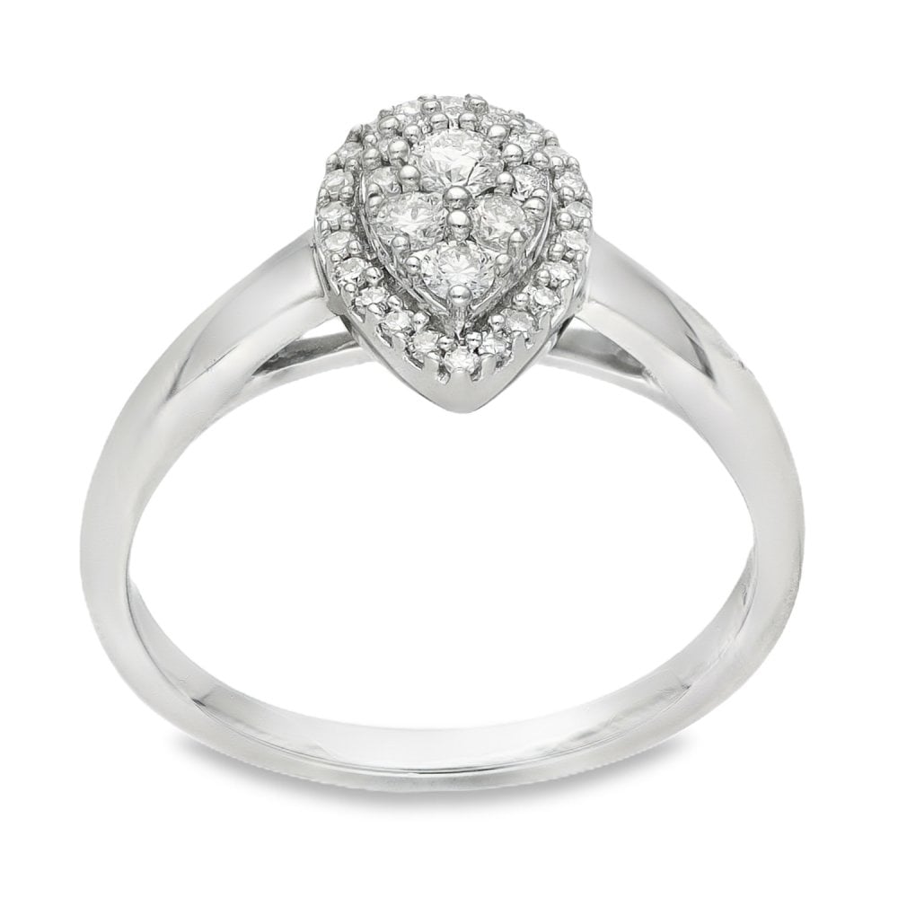 18ct White Gold Pear Diamond Cluster Ring - Size M½ - 0.26ct
