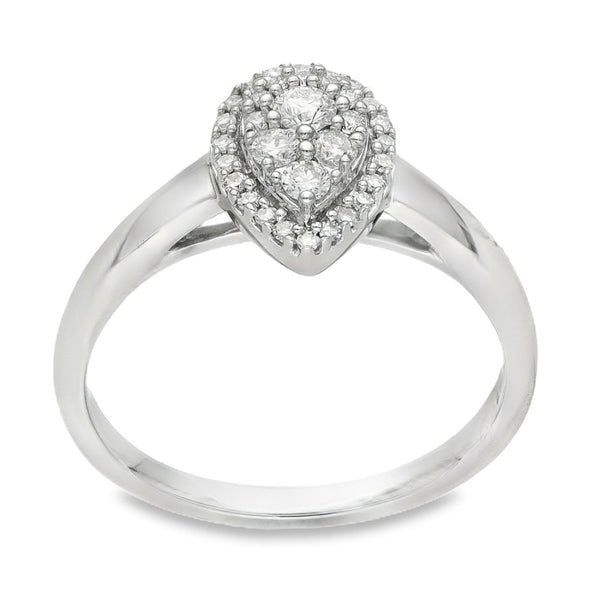 18ct White Gold Pear Diamond Cluster Ring - Size M½ - 0.26ct