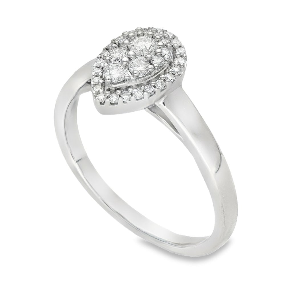 18ct White Gold Pear Diamond Cluster Ring - Size M½ - 0.26ct