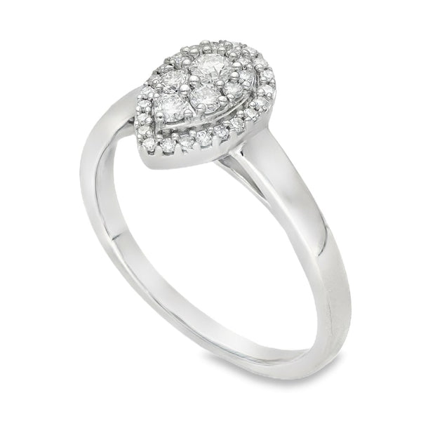18ct White Gold Pear Diamond Cluster Ring - Size M½ - 0.26ct