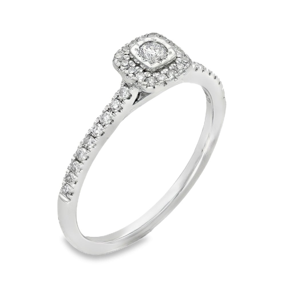 9ct White Gold Diamond Cluster Halo Ring - Size N - 0.30ct
