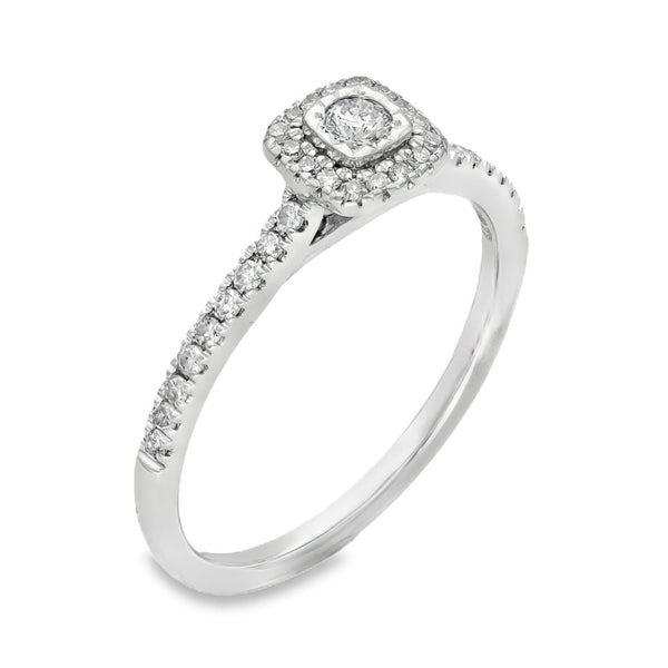 9ct White Gold Diamond Cluster Halo Ring - Size N - 0.30ct