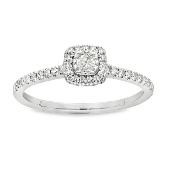 9ct White Gold Diamond Cluster Halo Ring - Size N - 0.30ct
