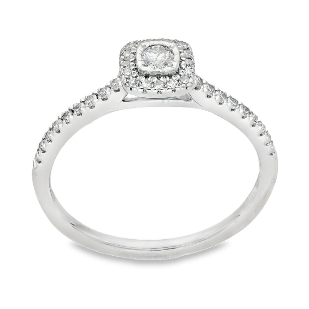 9ct White Gold Diamond Cluster Halo Ring - Size N - 0.30ct