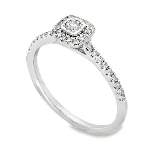 9ct White Gold Diamond Cluster Halo Ring - Size N - 0.30ct