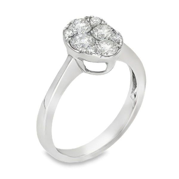 18ct White Gold Diamond Oval Cluster Ring - Size M - 1.00ct