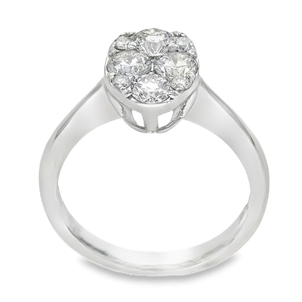 18ct White Gold Diamond Oval Cluster Ring - Size M - 1.00ct