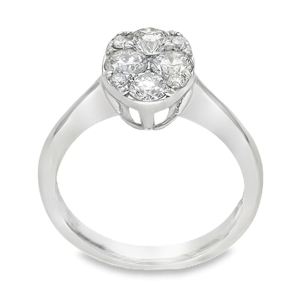 18ct White Gold Diamond Oval Cluster Ring - Size M - 1.00ct