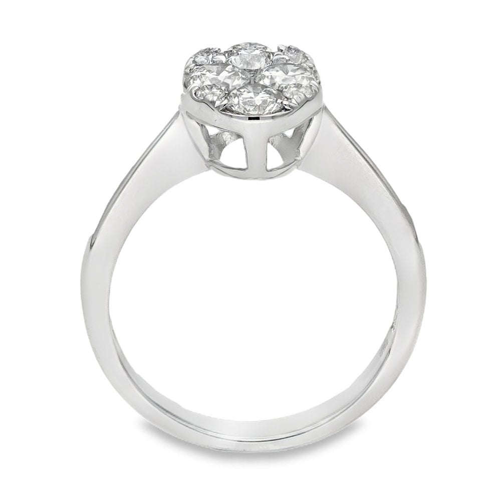 18ct White Gold Diamond Oval Cluster Ring - Size M - 1.00ct