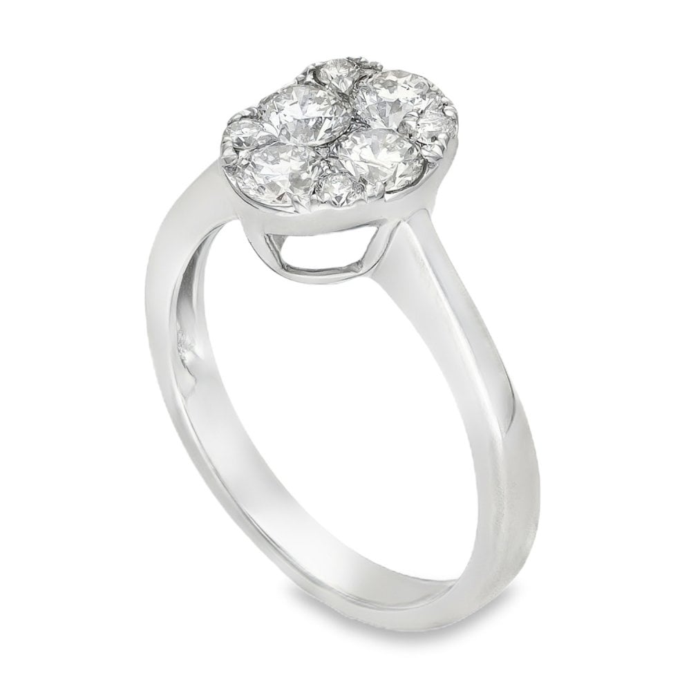 18ct White Gold Diamond Oval Cluster Ring - Size M - 1.00ct